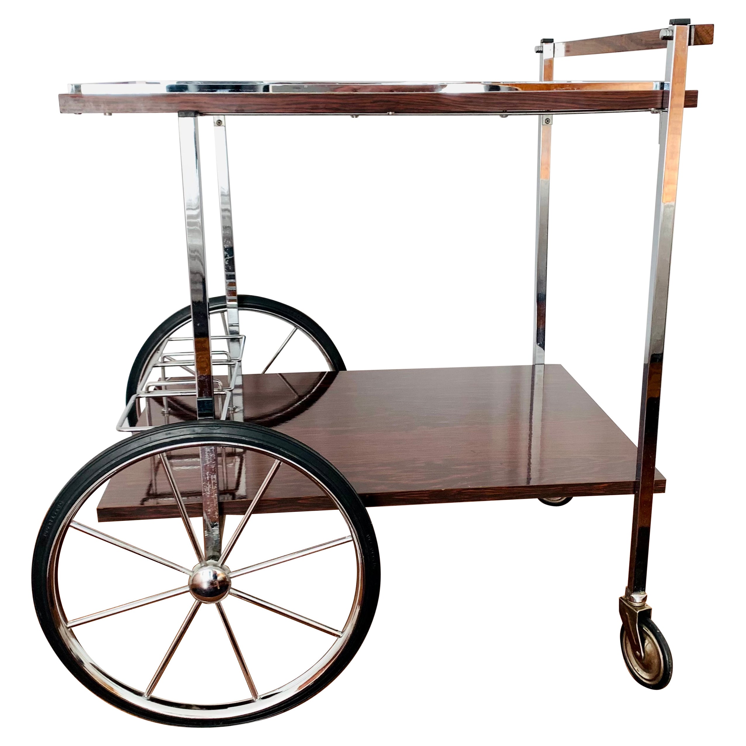 Beautiful Wrought Iron Bar Cart with Original Set of Ceramic Bottles and  Glasses For Sale at 1stDibs