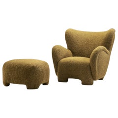 Upholstered Finnish Lounge Chair and Ottoman, Finland, 1950s