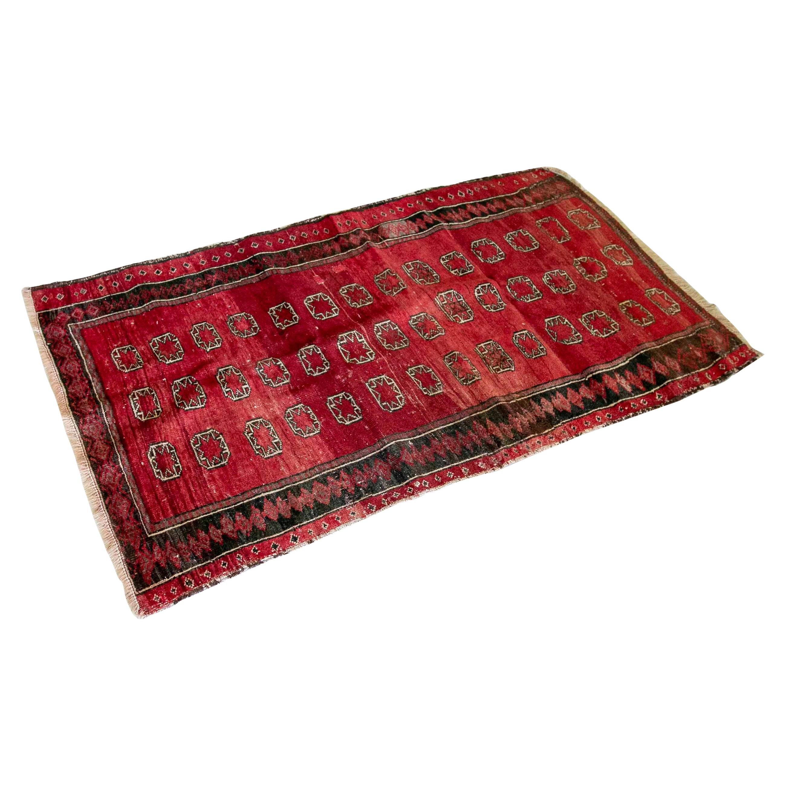 19th Century Turkish Woollen Carpet in Red Tones  For Sale