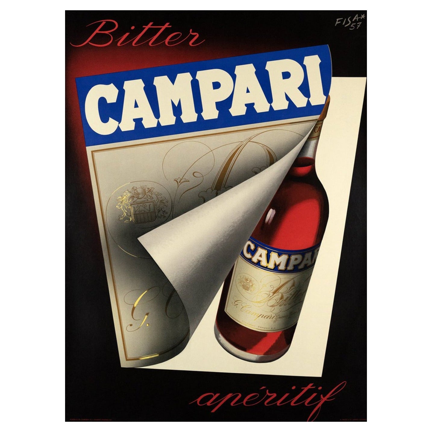 Affiche vintage originale Campari, Fisanotti, 1957