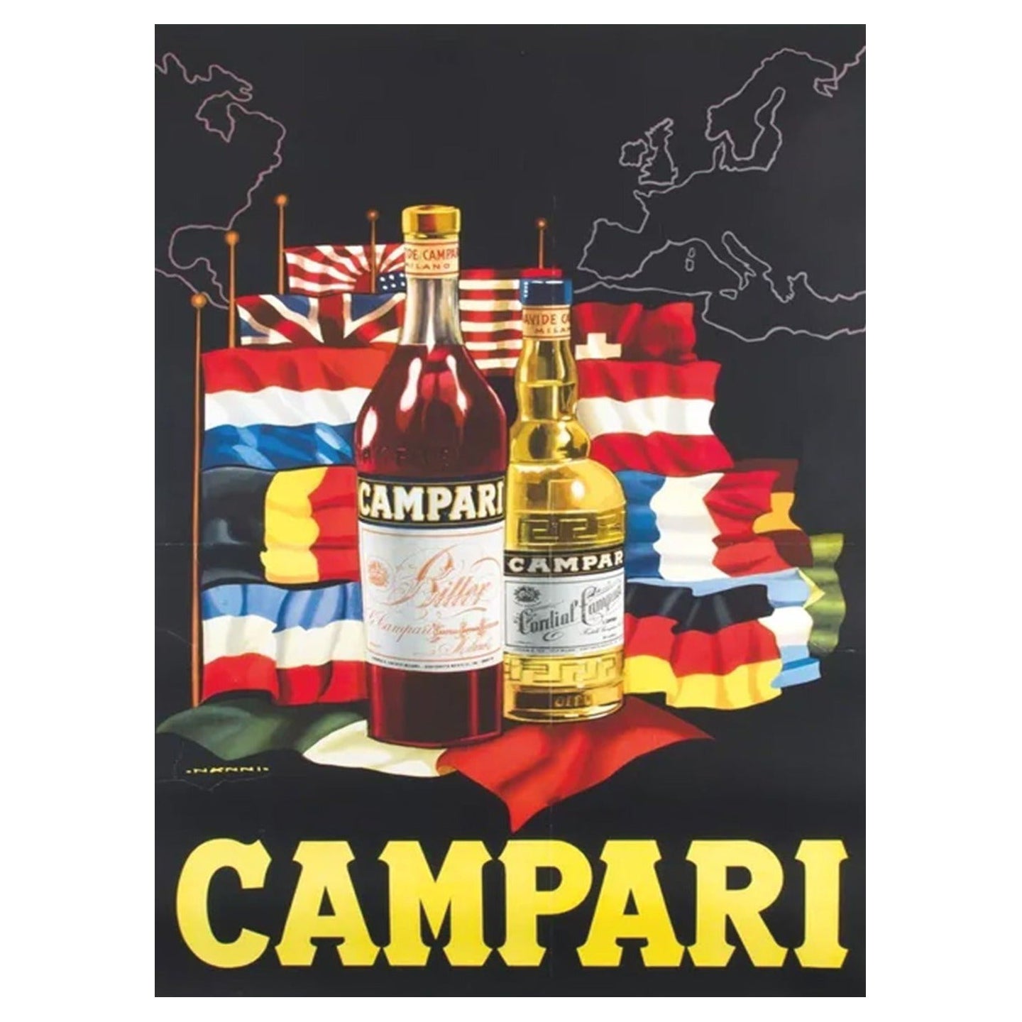 Affiche vintage d'origine Campari de Nino Nanni, 1950
