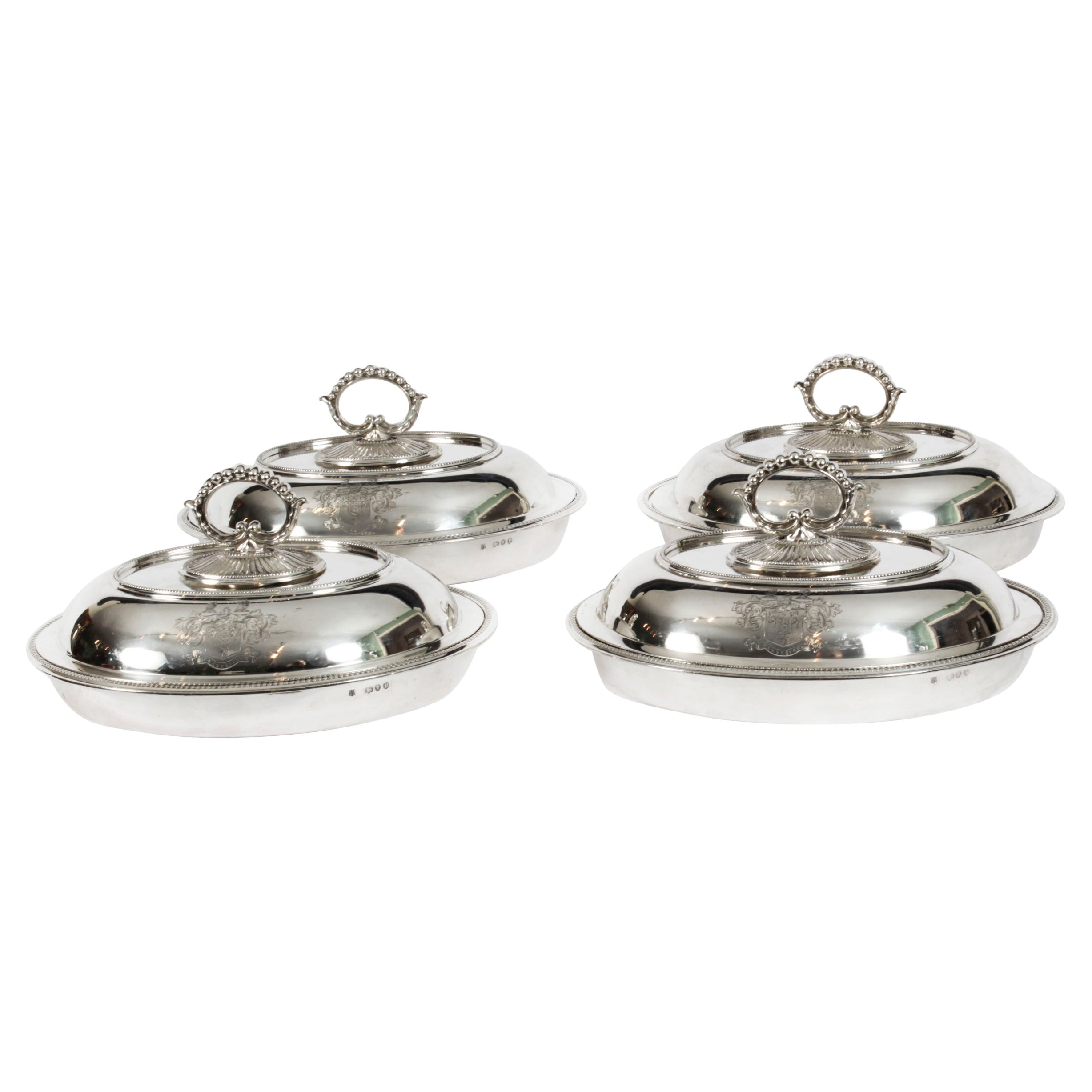 Antique Set 4 Sterling Silver Entree Dishes & Covers Finley & Taylor 1890 19th C For Sale