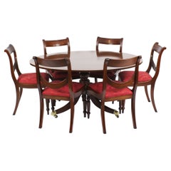 Antique Regency Flame Mahogany Dining Table 19th Century & 6 Chairs