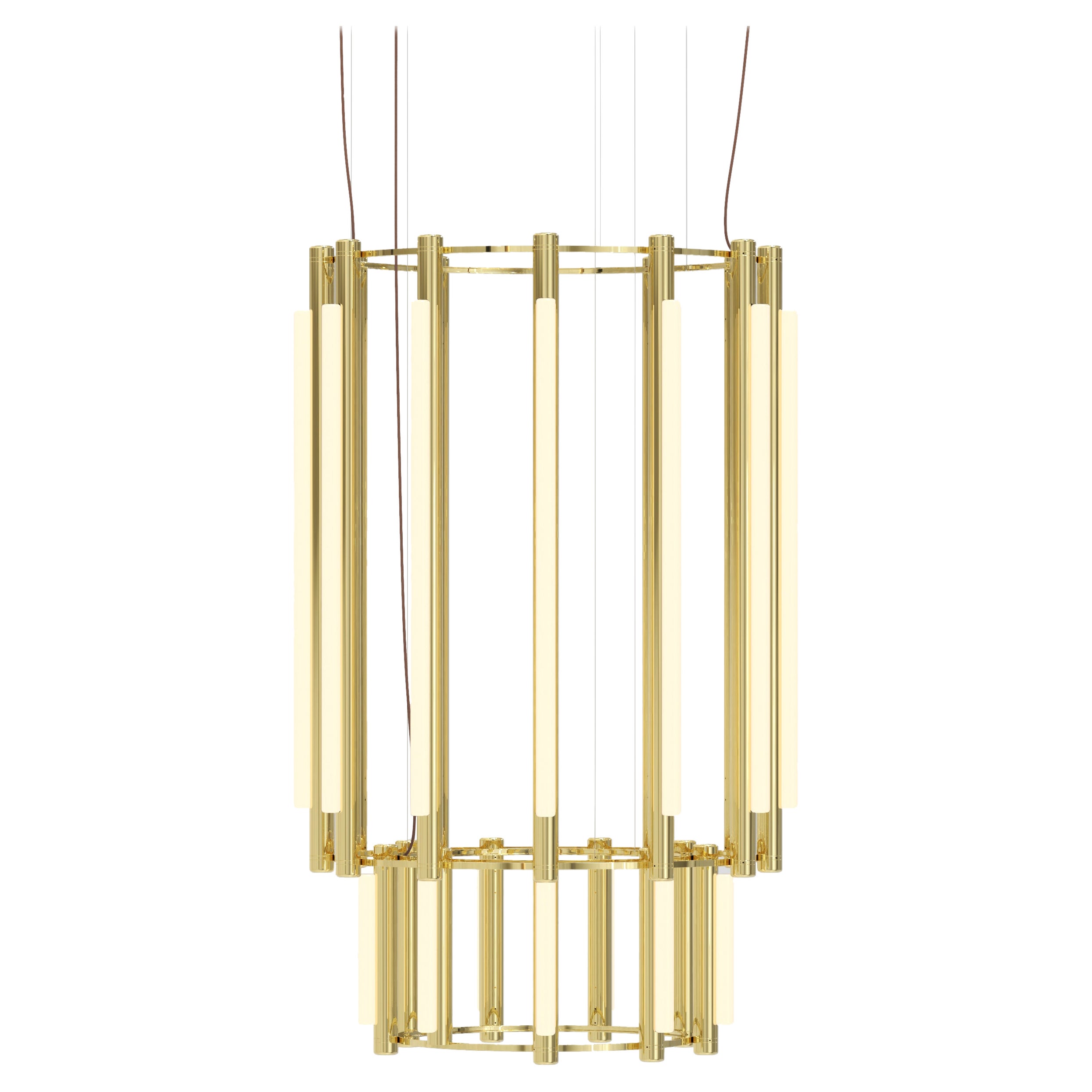 Contemporary 'Pipeline' Chandelier 9, Brass For Sale