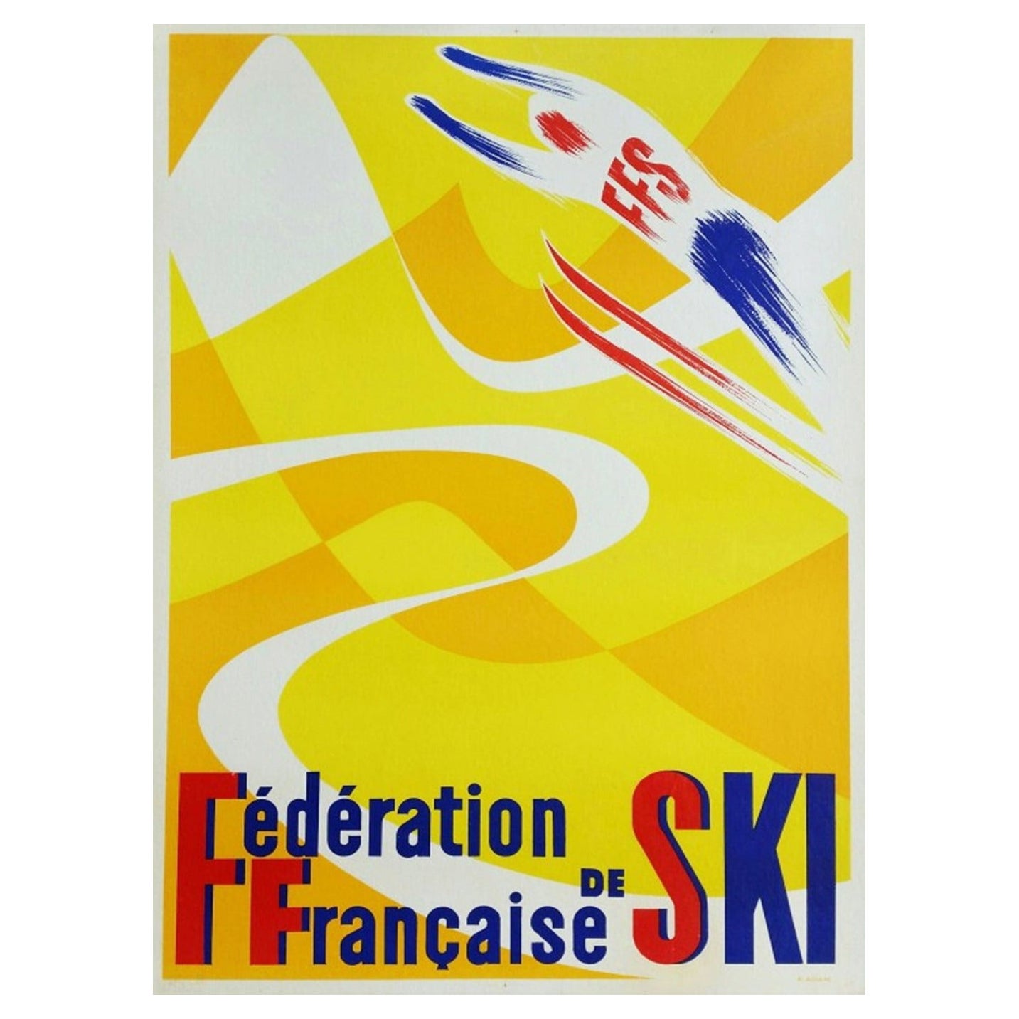 Affiche vintage d'origine de la Fédération française de ski, 1950
