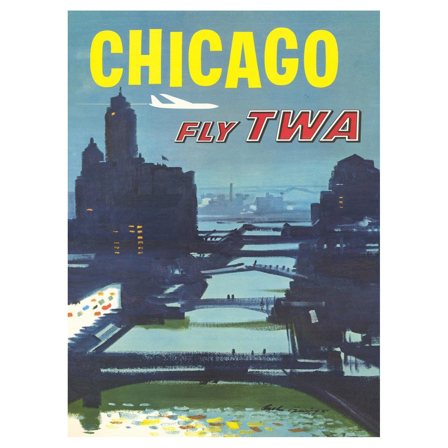 1955 TWA, Chicago Original Vintage Poster For Sale