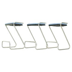 Vintage Set of 3 Midcentury Italian Tubular Chrome Z Bar Stool, 1970s