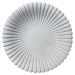 Retro White Glazed Relief Lined Bowl Plate, 1960s