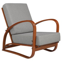 Jindrich Halabala Adjustable H-70 Oak Bentwood Lounge Chair, Praque 1930s