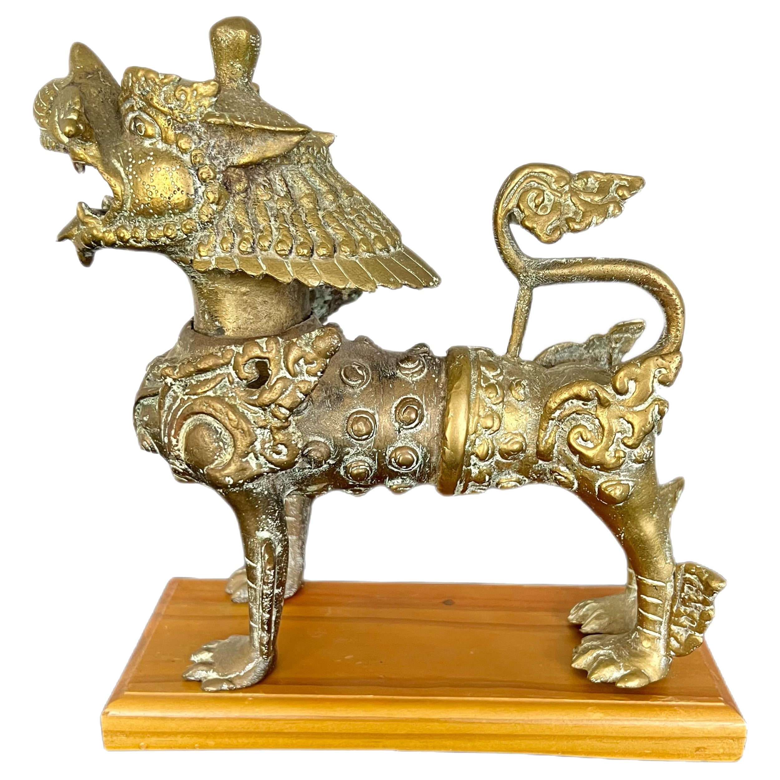 Vintage Single Solid Bronze Tibetan Foo Dog/Lion Sculpture