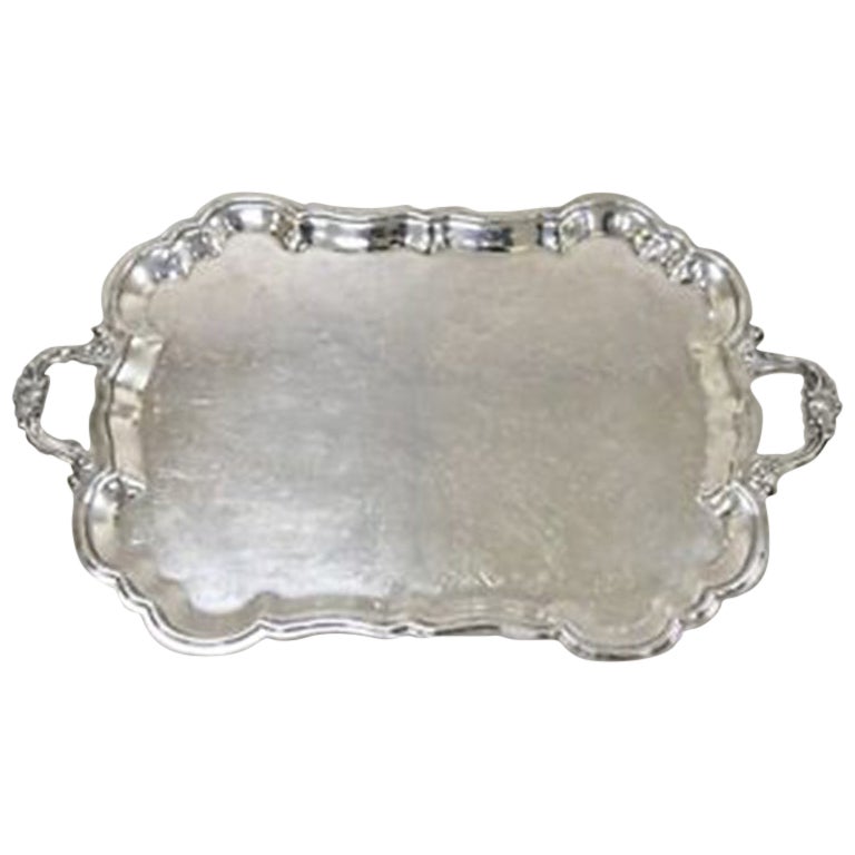 Vtg WM Rogers Victorian Style Silver Plated 28" Twin Handle Serving Platter Tray en vente