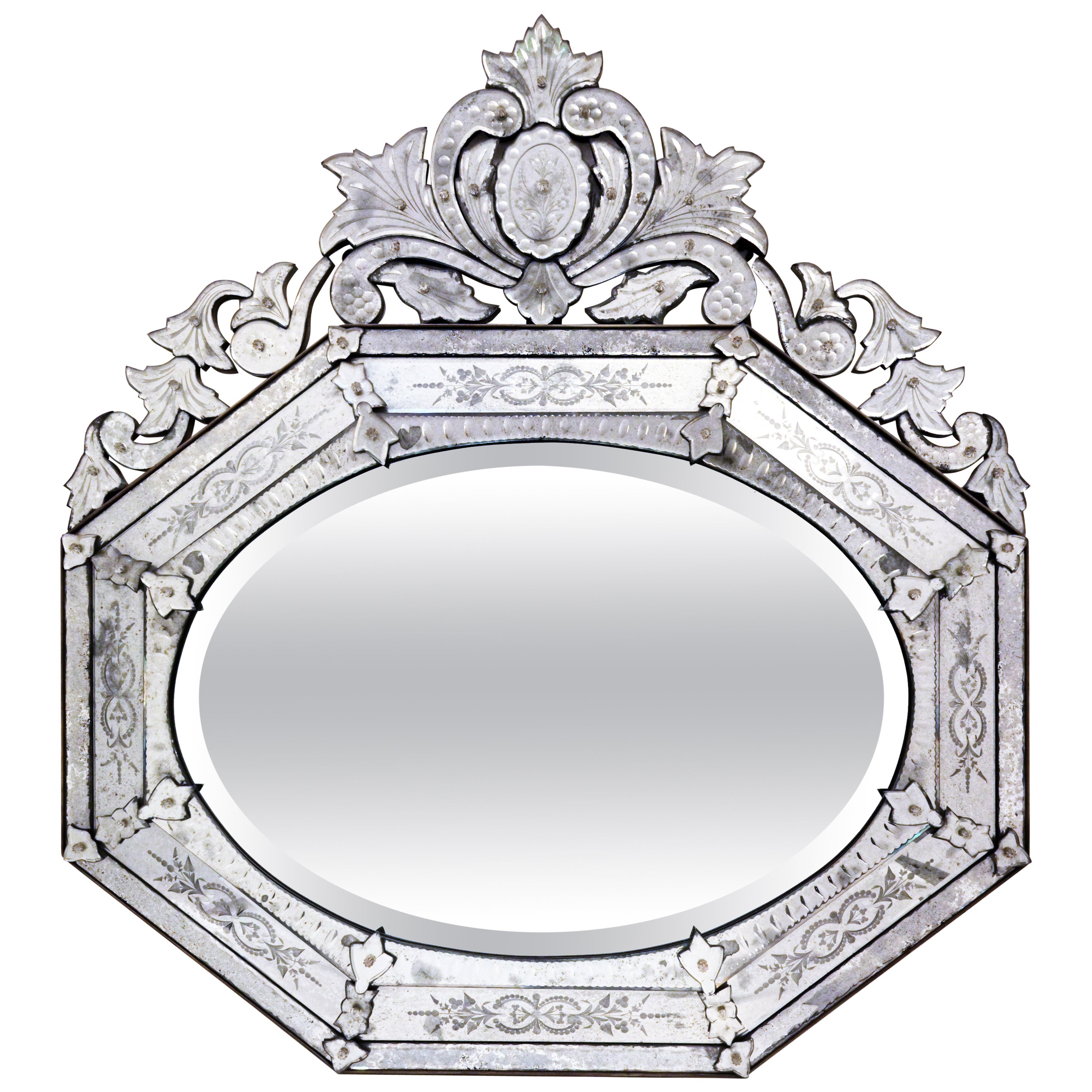 Octagonal Horizontal Venetian Mirror with Smokey Glass Frame