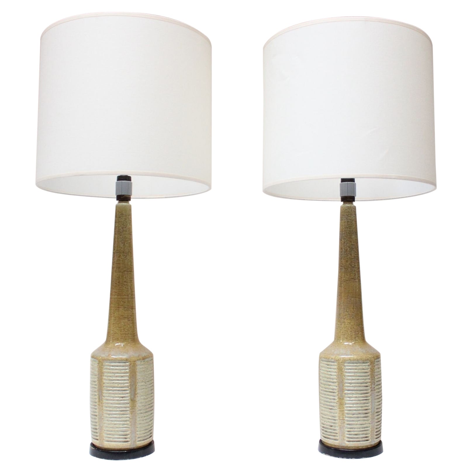 Pair of Tall Danish Modern Ceramic Lamps by Palshus for Hansen Lighting Company For Sale