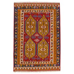 Tapis Kilim moderne en laine multicolore à motif Allover