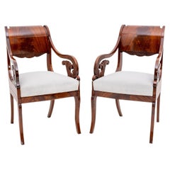 19th Century Baltic Biedermeier Pair of Antique Polished Mahogany Armchairs