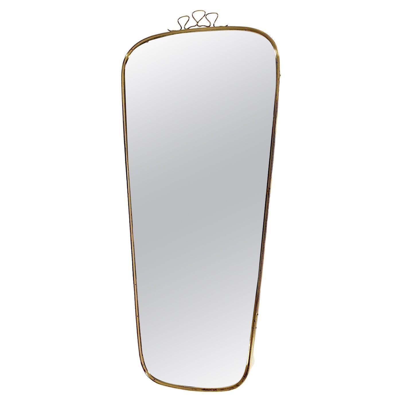 Mid-Century Modern Vintage Oval Brass Wall Mirror Full Length Mirror 1950s For Sale