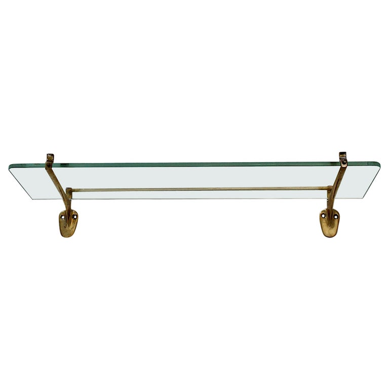 Modernist Vintage Brass Glass Shelf 1950s Italy For Sale at 1stDibs