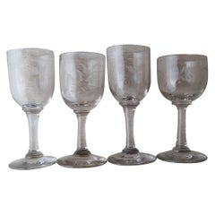 Antique Collection of 4 small English 19th Century Etched Glasses