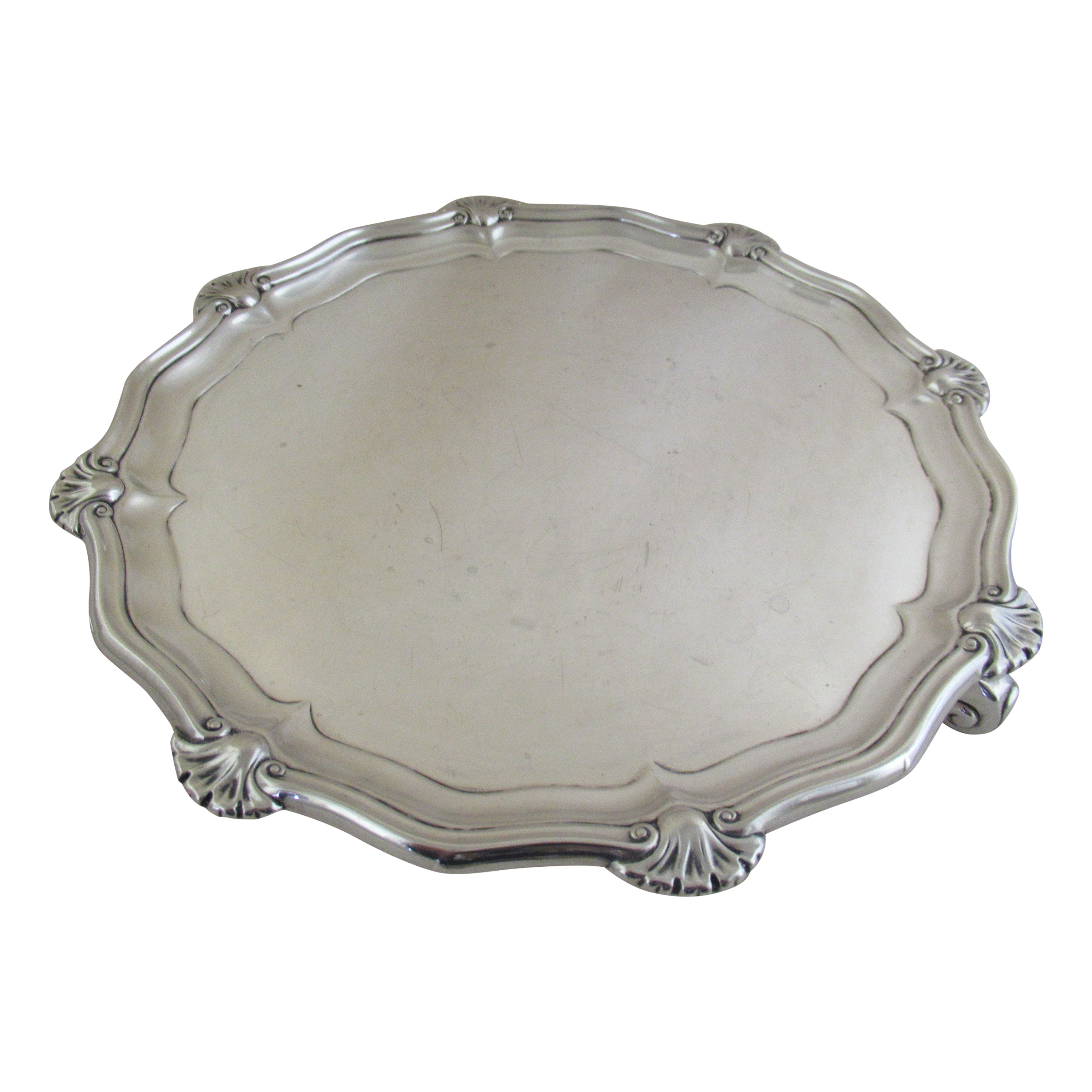 English Sterling Silver, Small Salver or Card Tray, Hallmarked, Sheffield 1924 For Sale