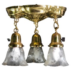 Vintage Brass 3 Light Pan Pendant Flush Mount Glass Shades Stair Design