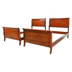 Regency Carved Mahogany Twin Size Sleigh Beds by Fallon & Hellen, circa 1930s