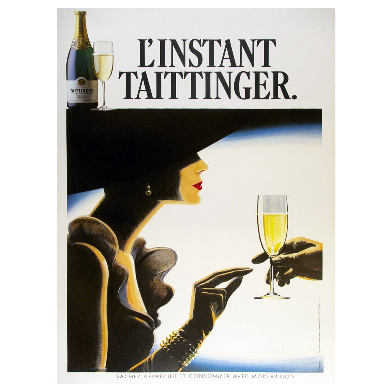 L'Instant Taittinger Champagne - Affiche vintage d'origine, 1980