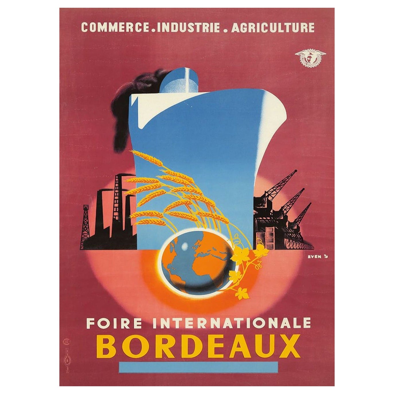 Affiche vintage d'origine de la Foire Internationale de Bordeaux, 1955