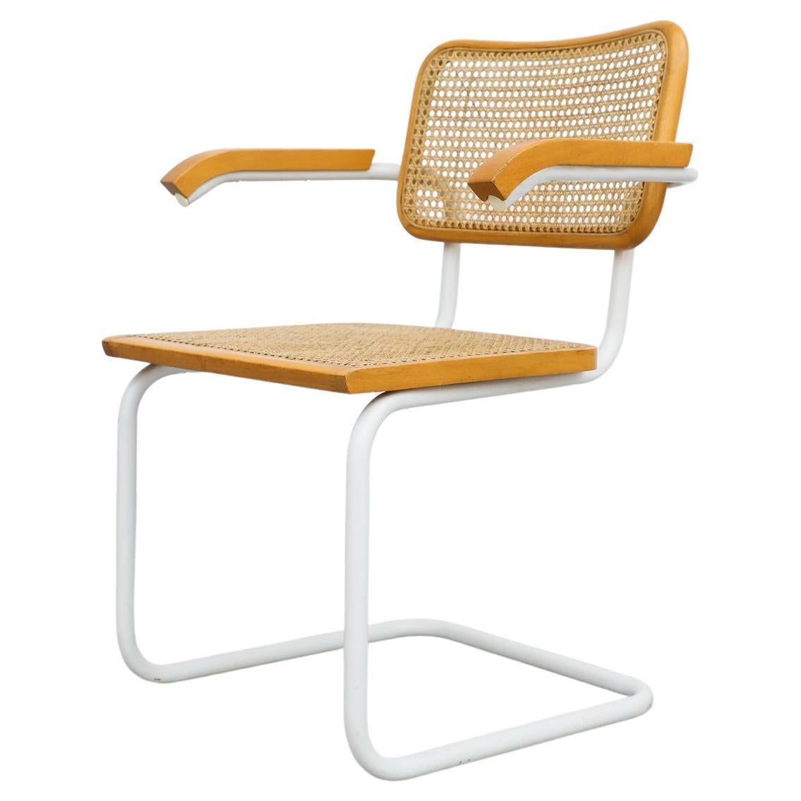 White Framed Marcel Breuer 'B64' Cesca Armchair w/ Cane Seat by Gavina, c. 1960 For Sale