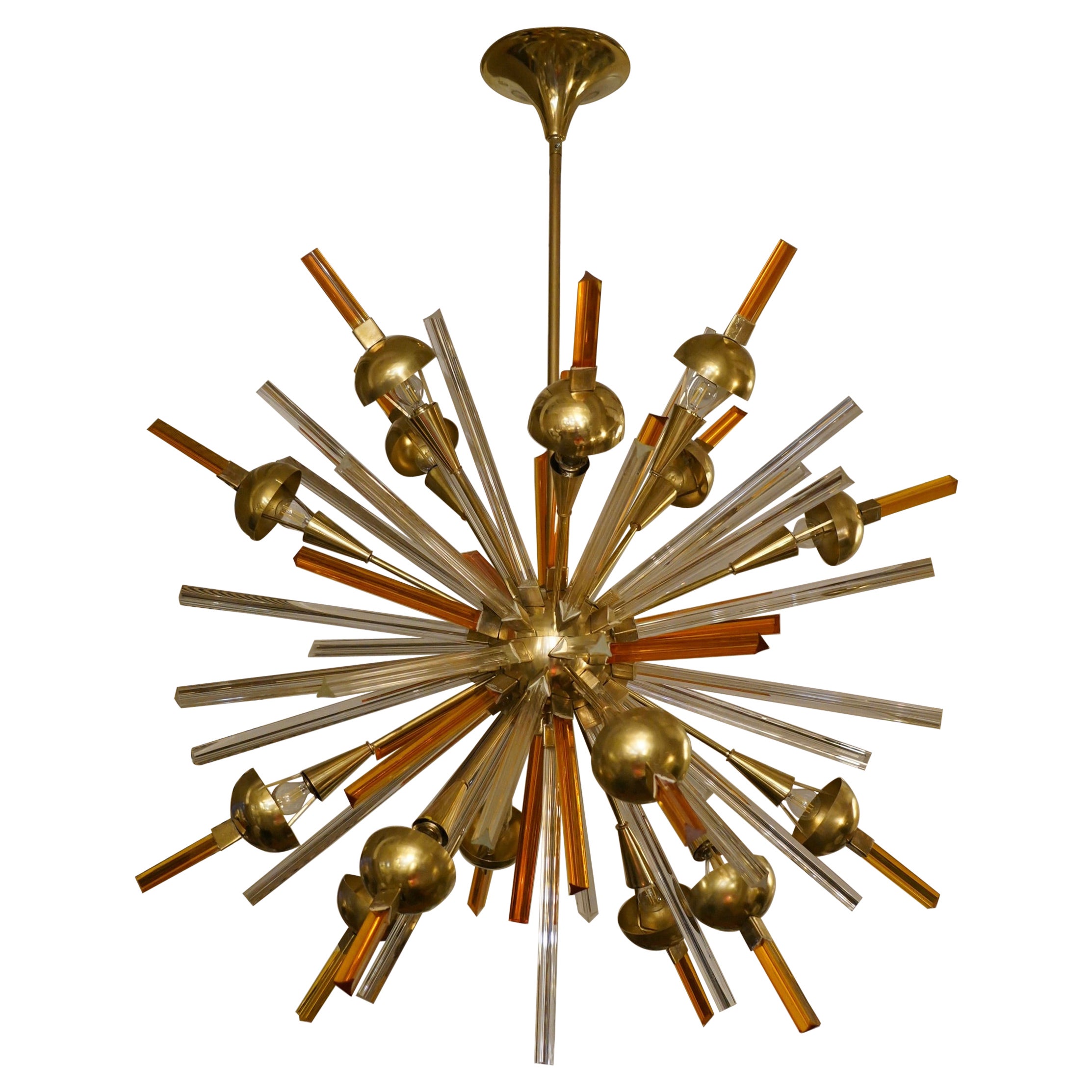 Murano Art Glass and Brass Orange Color Chandelier and Pendant, 1990