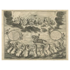Antique Print of the Marquess of Newcastle Riding on Pegasus