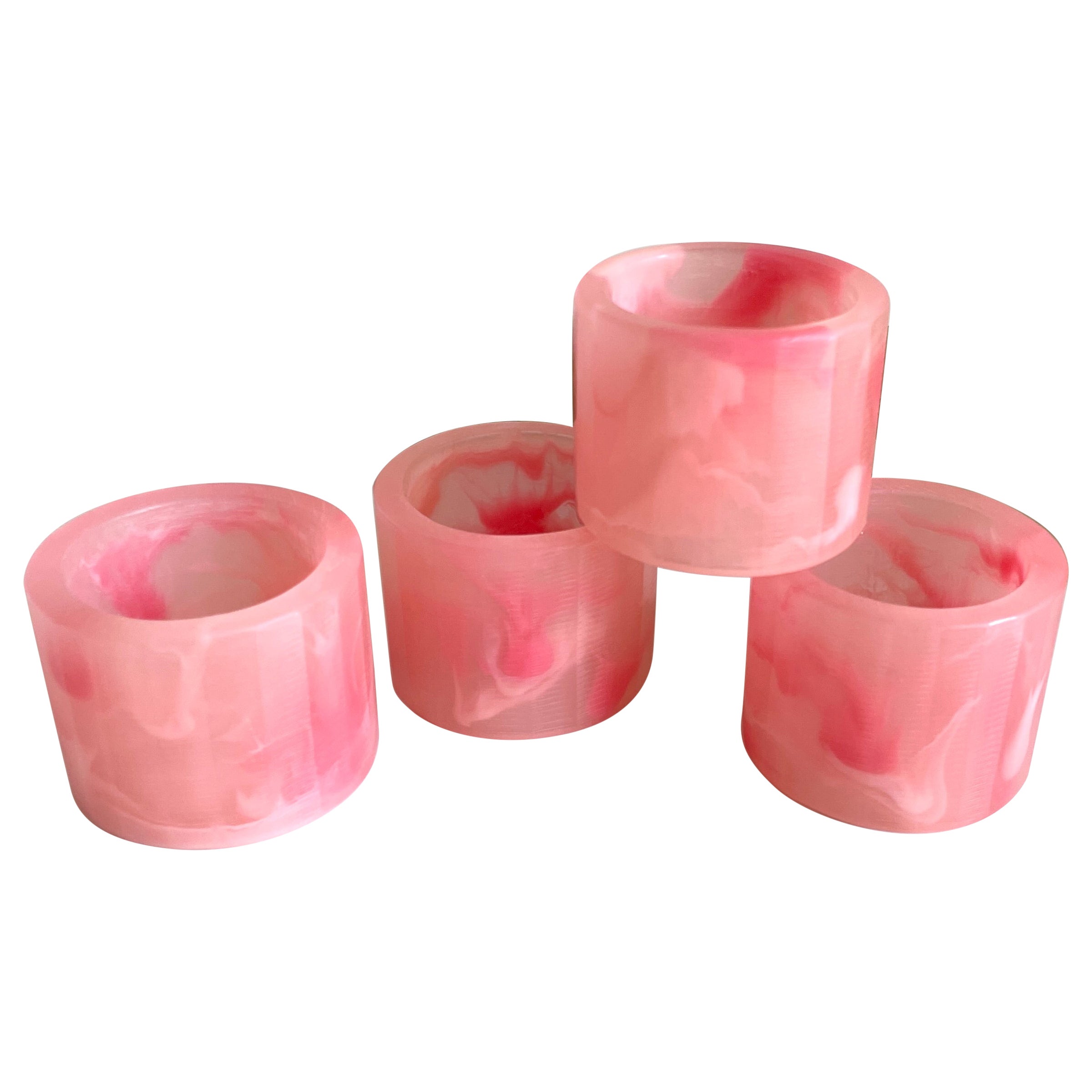 Set of 4 Napkin Rings in Pink Swirl Resin by Paola Valle For Sale