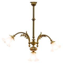 Antique French Napoleon III Chandelier Glass & Bronze Ceiling Pendant, circa 1890