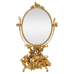 Claude Victor Boeltz Rare Vanity Mirror in Gold with Rock Crystals 1983 'Signed'