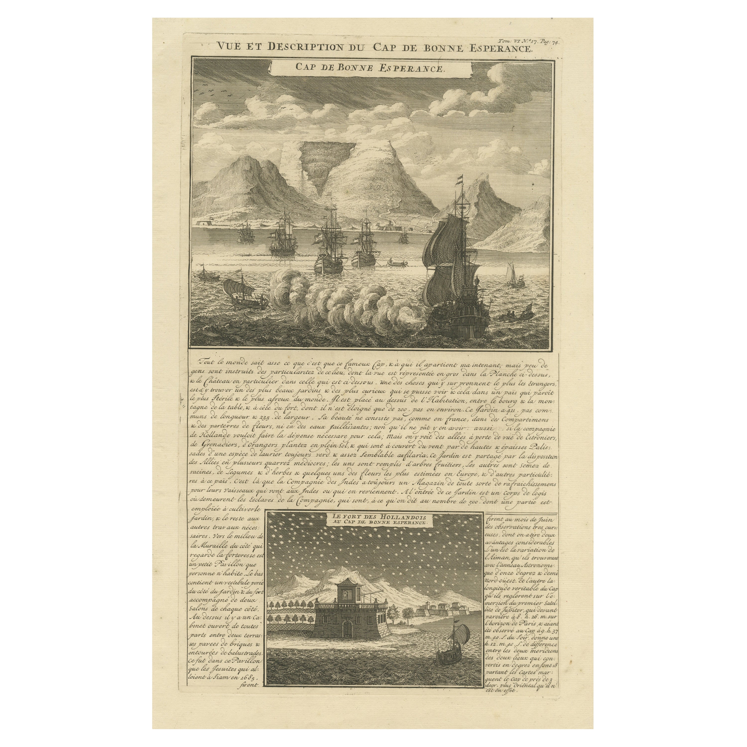 Antique Print with Two Views of the Cape of Good Hope