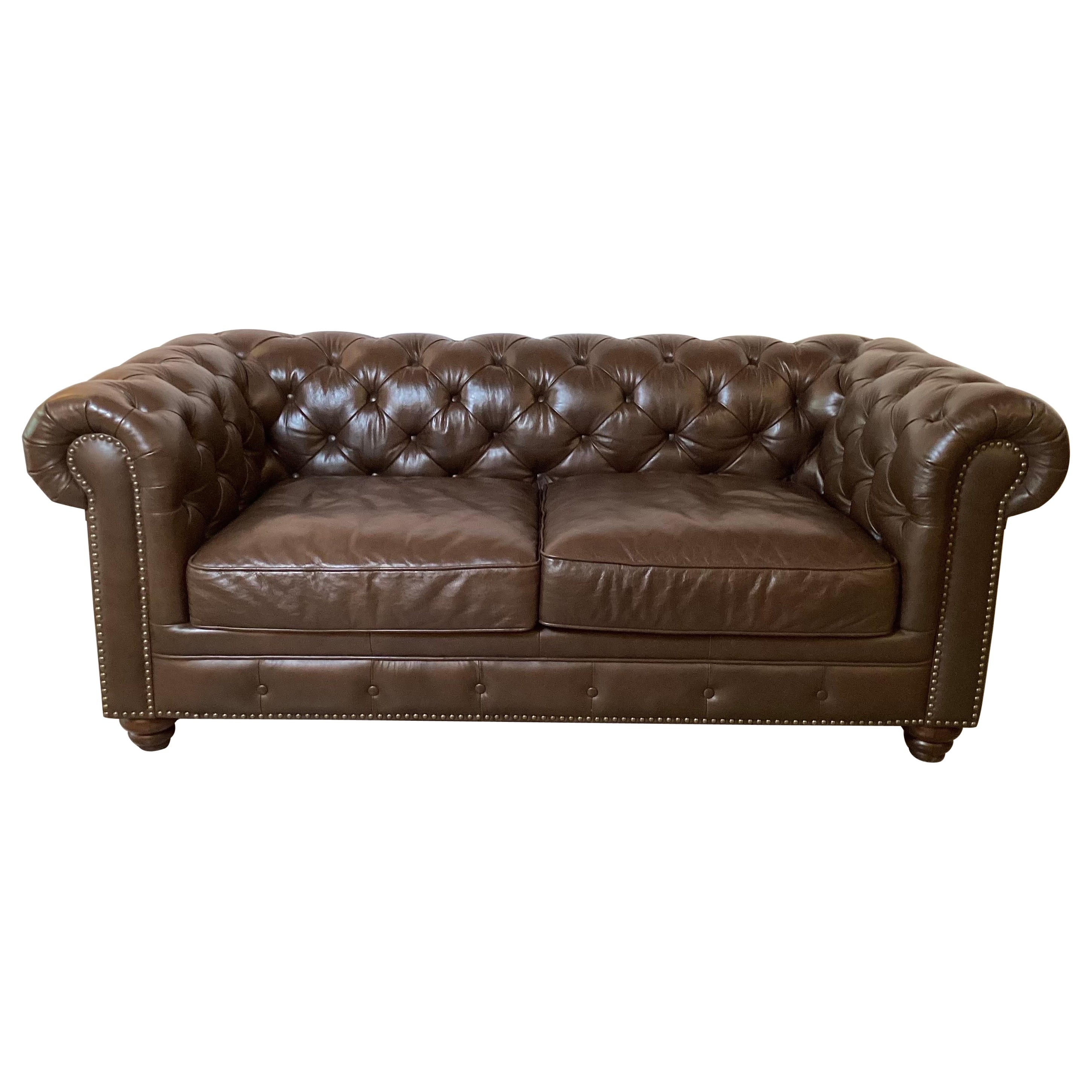 Vintage Leather Tufted Chesterfield Style Sofa C. 1930's at 1stDibs