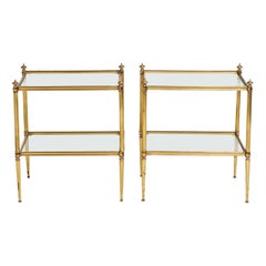 Pair of French Mid-Century Modern Brass and Glass Jansen Style Side Tables