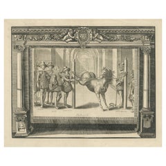 Antique Print of the French King Louis XIII with Other Figures and a Horse