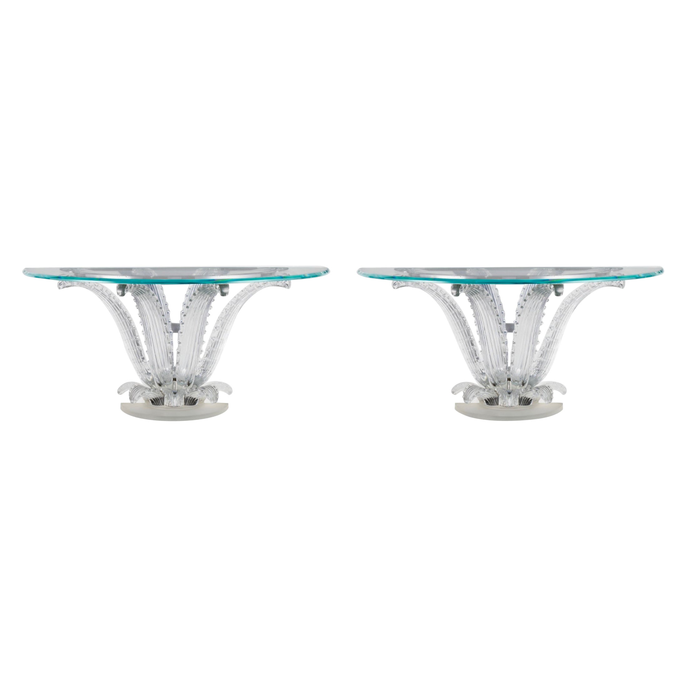 Lalique France, a Magnificent Pair of Crystal Cactus Console Tables For Sale