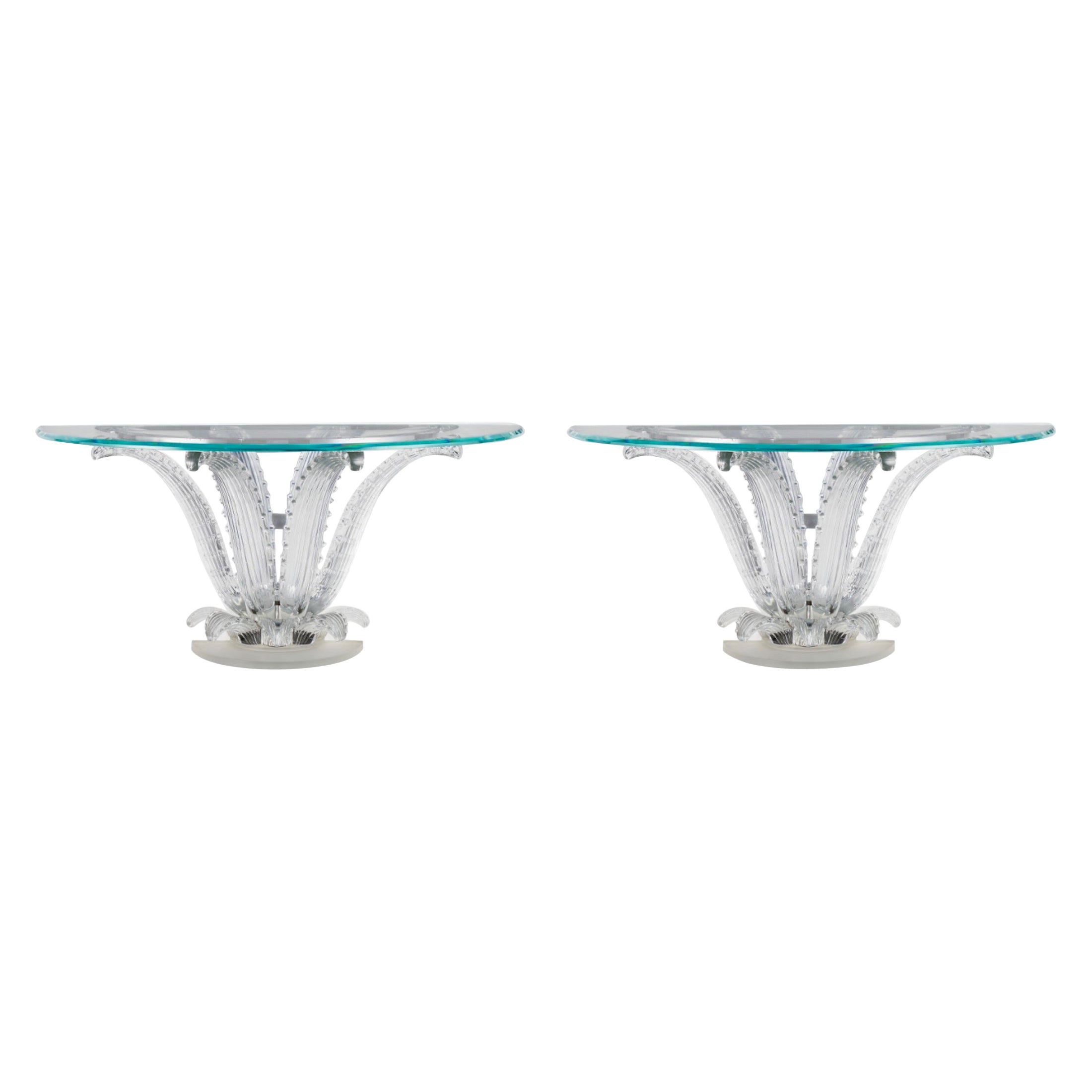 Lalique France, a Magnificent Pair of Crystal Cactus Console Tables