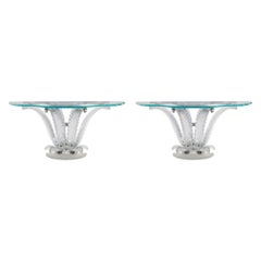 Lalique France, a Magnificent Pair of Crystal Cactus Console Tables
