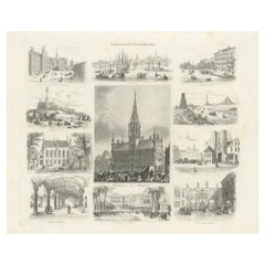 Antique Print with Various Views of Belgium and the Netherlands