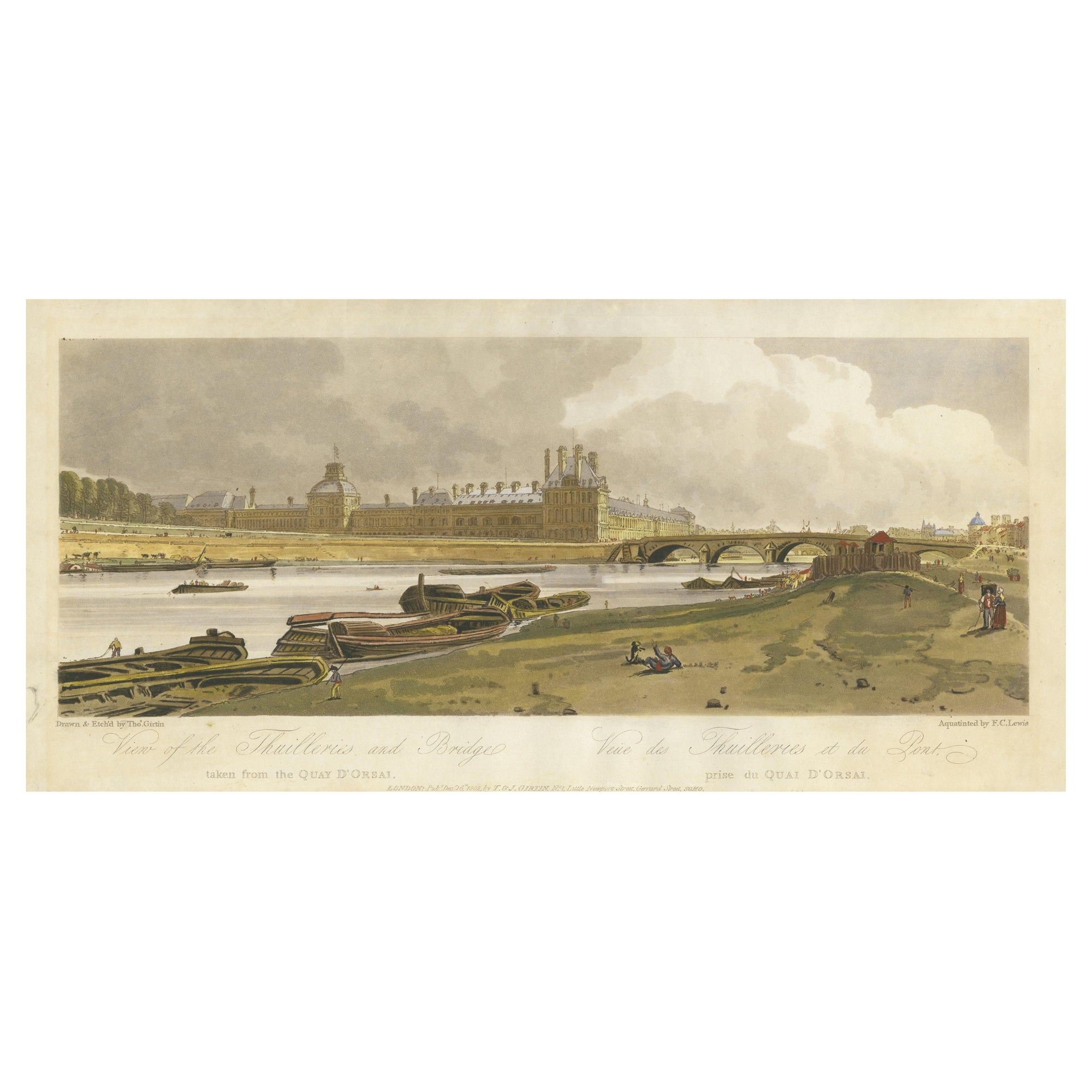 Antique Print with a View of Tuileries Palace, Paris, France, 1802