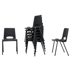 Robin Day Inspired Dark Gray Plastic Stacking Armchairs with Gray Metal Legs