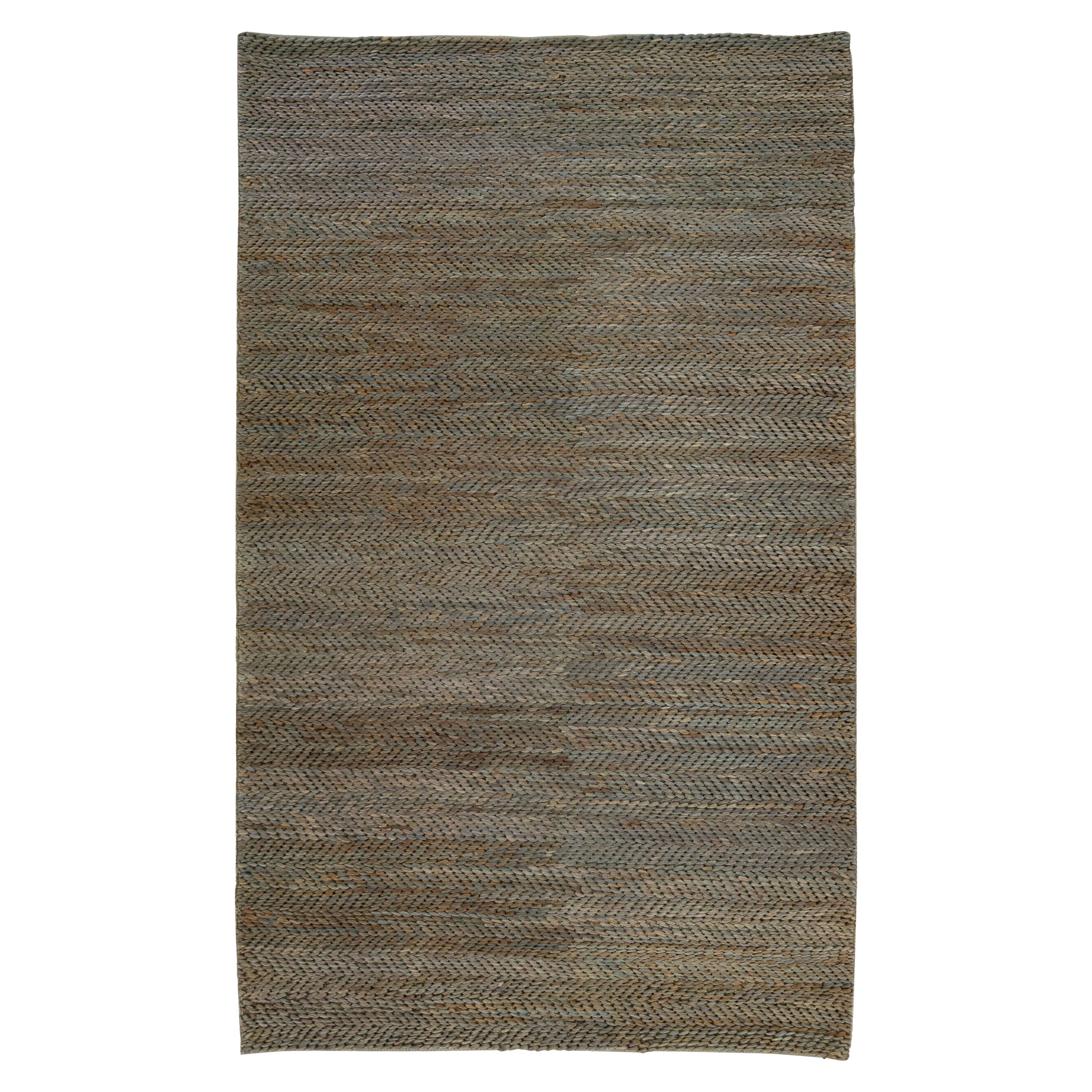 Modern Natural Texture Hand Woven Jute & Cotton Area Rug with Teal Color