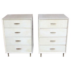 Pair of Vintage Italian Four-Drawer Goatskin and Brass Nightstands