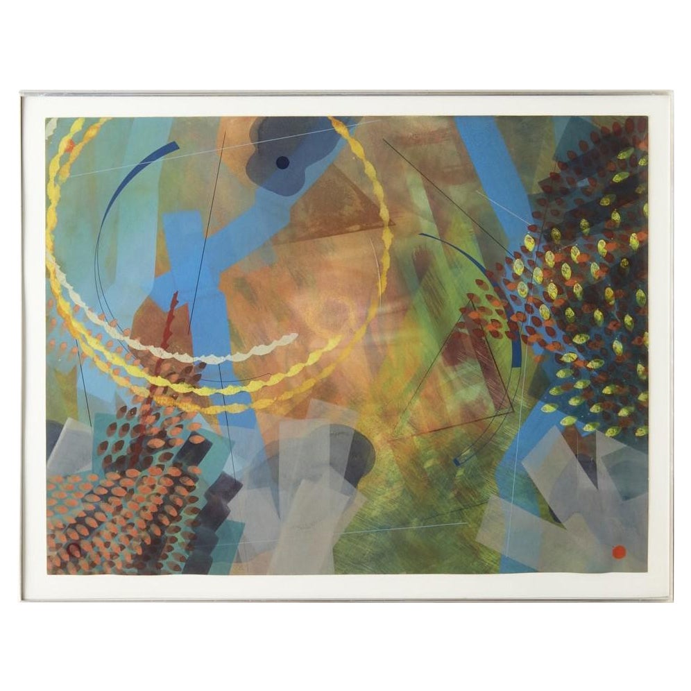 Paul Garland, Large Steel Framed Colorful Abstract Monotype 1983 For Sale