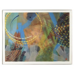 Paul Garland, Large Steel Framed Colorful Abstract Monotype 1983