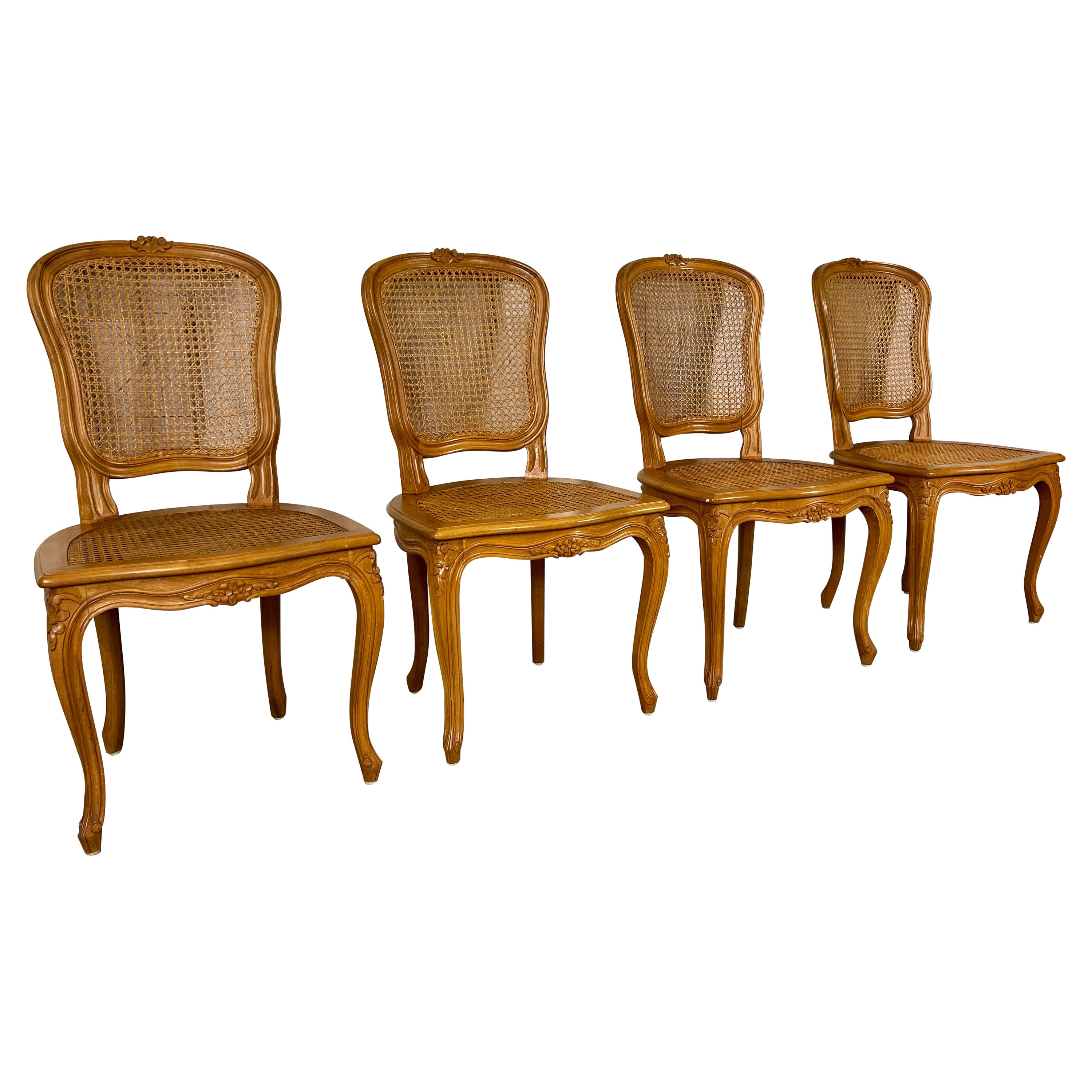 Vintage French Curved Back Cane Chairs