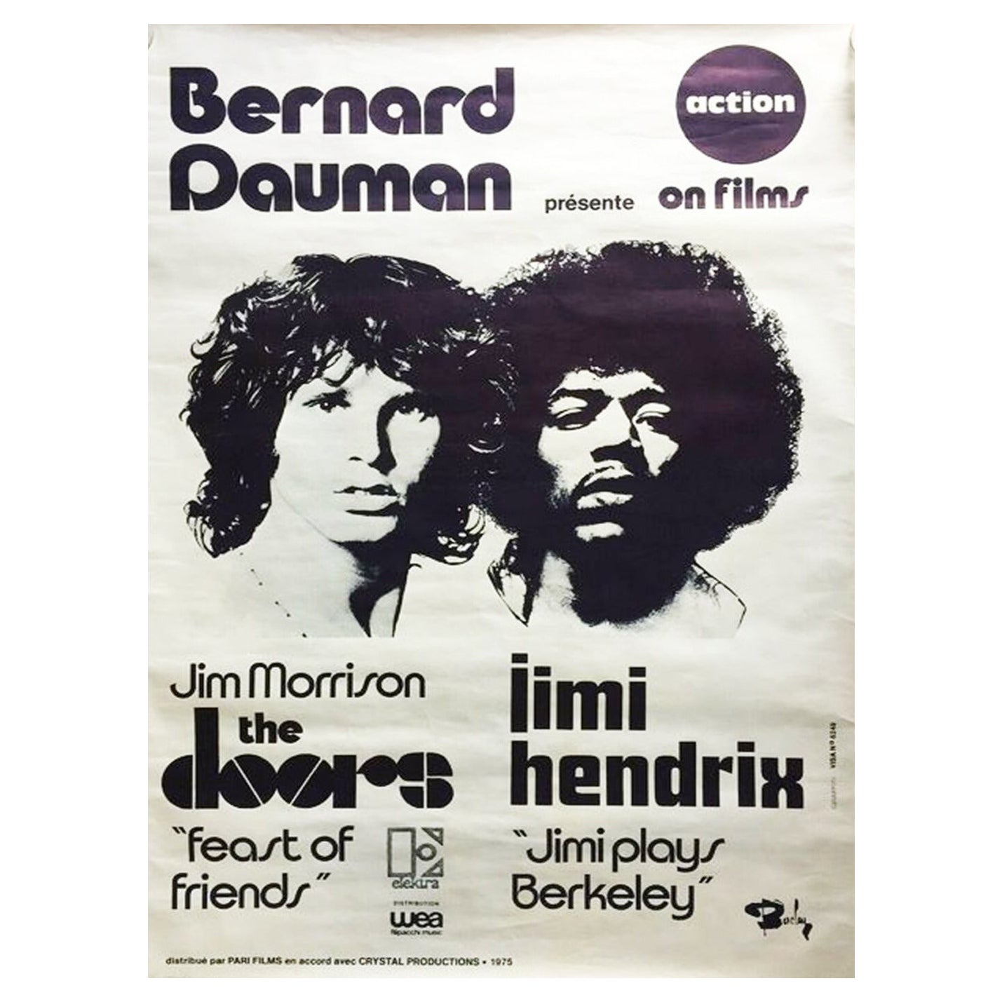 1975 The Doors & Jimi Hendrix, Bernard Dauman Presents Original Vintage Poster For Sale