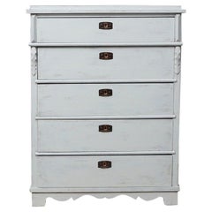 Antique Swedish Light Gray Painted Pine Tall Chest of Drawers